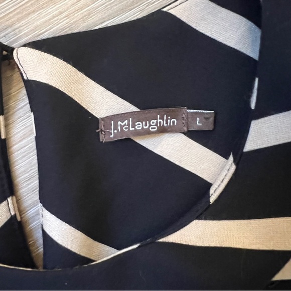 J.McLaughlin Black Cream Striped Midi Dress Pockets Size L - Picture 5 of 8